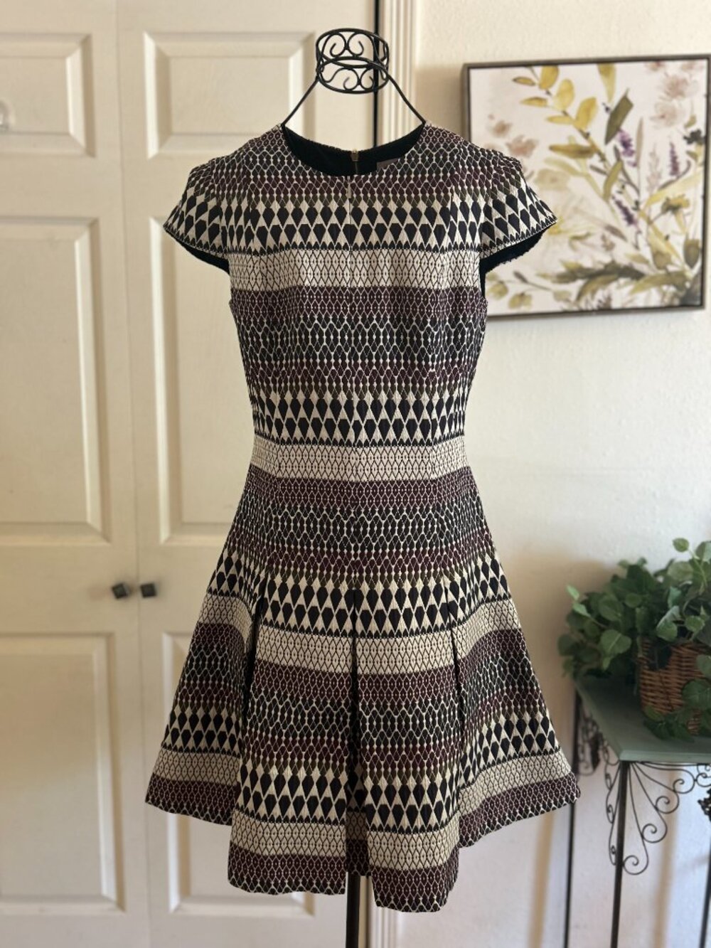 Ted Baker Navy Beige burgundy Geometric Mini Dress